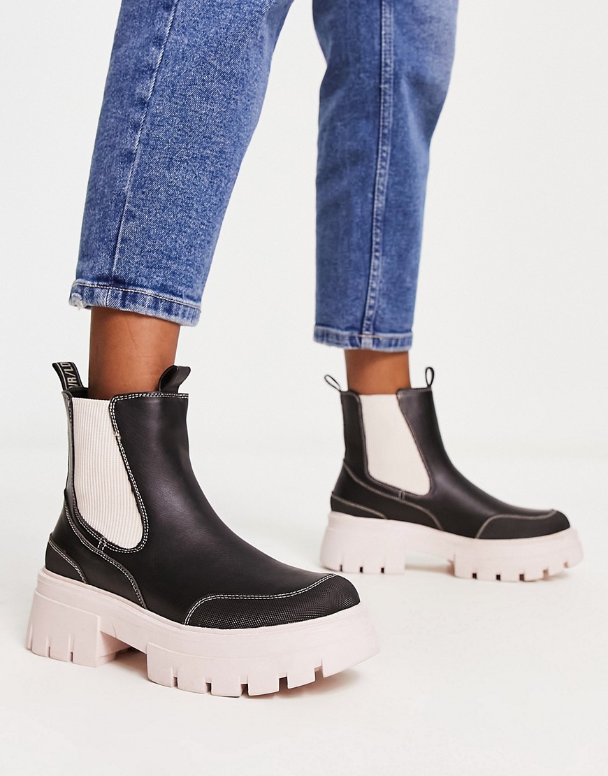 River Island scoop elastic boot with contrast sole in black