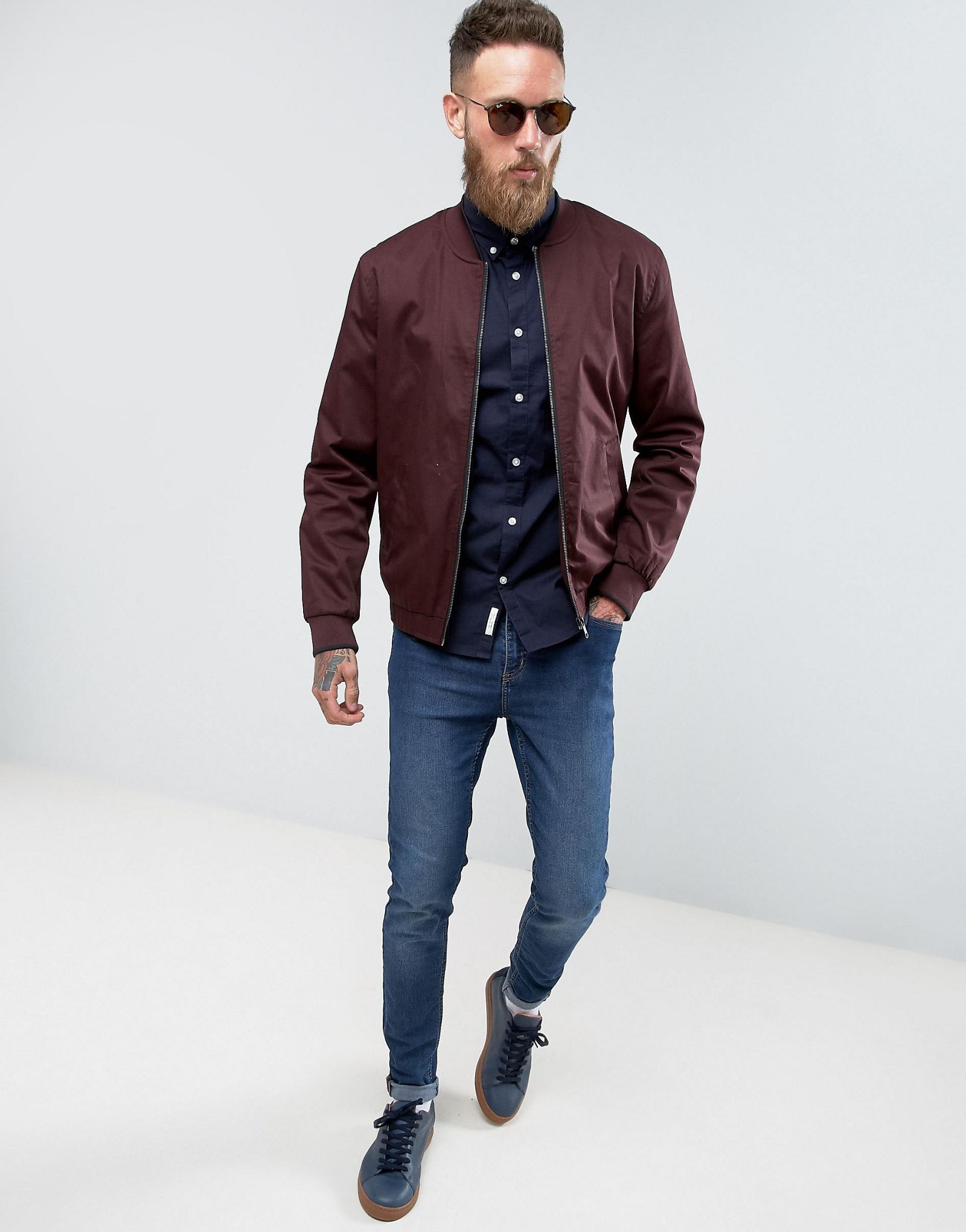 River Island Short-Sleeve Oxford Shirt In Navy In Regular Fit