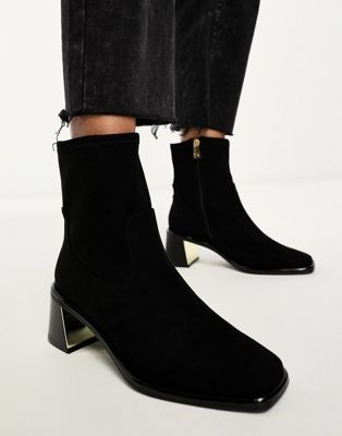 sock boot with block heel in black