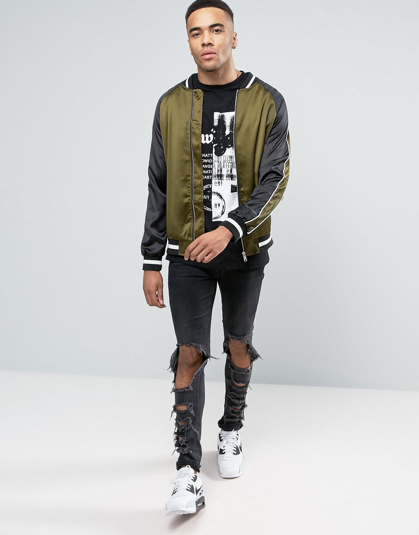 River Island Spliced T-Shirt With New York Print In Black
