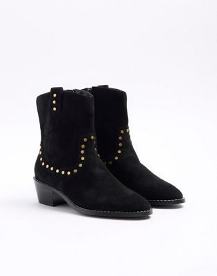 Studded western ankle boots in brown - light