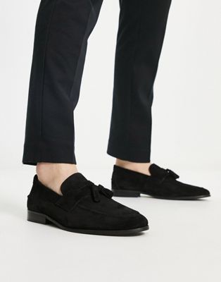 suede tassle loafers in black