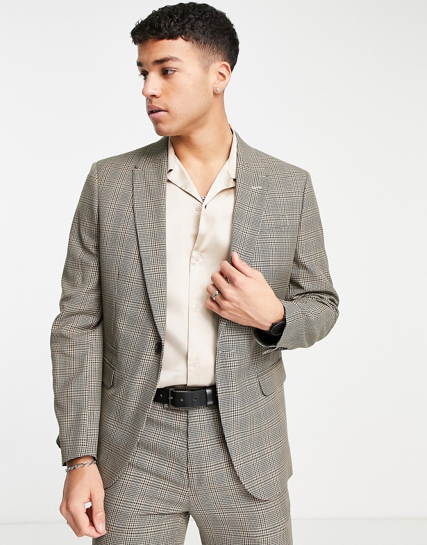 River Island suit jacket in brown check