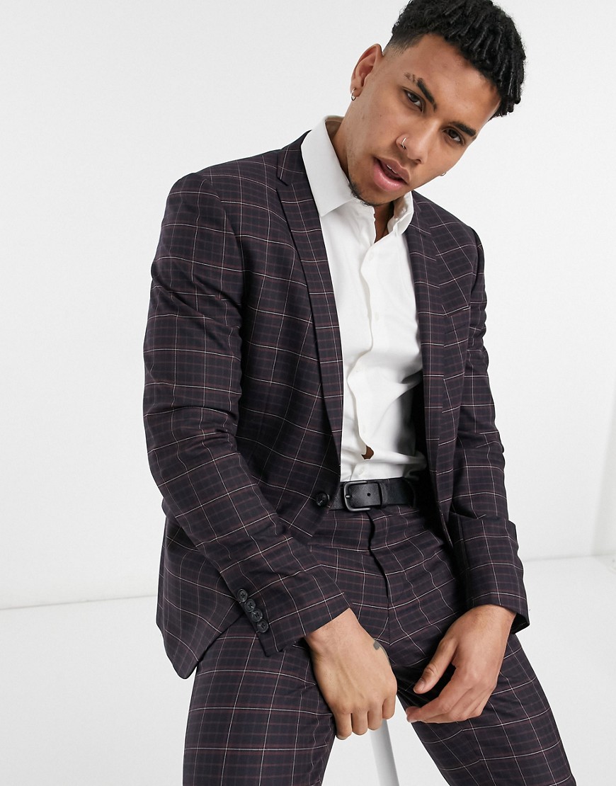 River Island suit jacket in check-Red