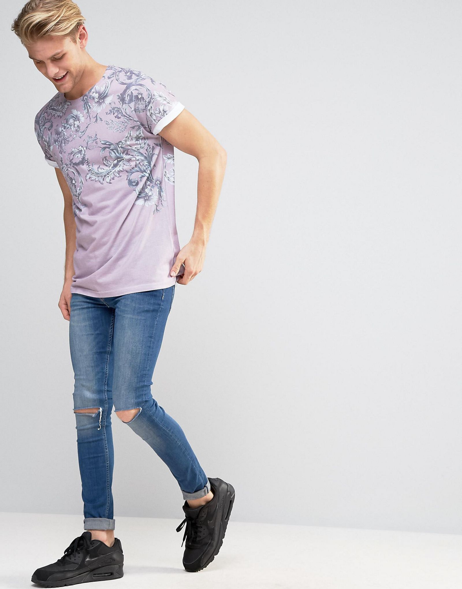 River Island T-Shirt With Faded Floral Print In Pink