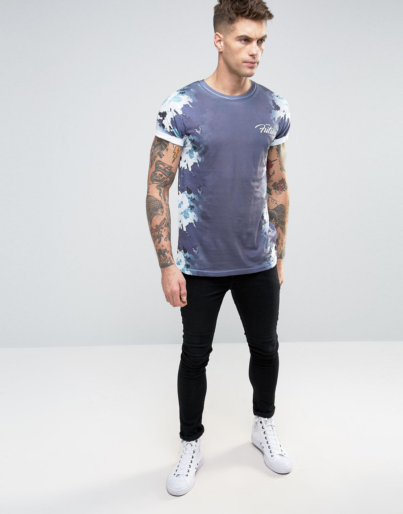 River Island T-Shirt With Side Camo Print In Navy