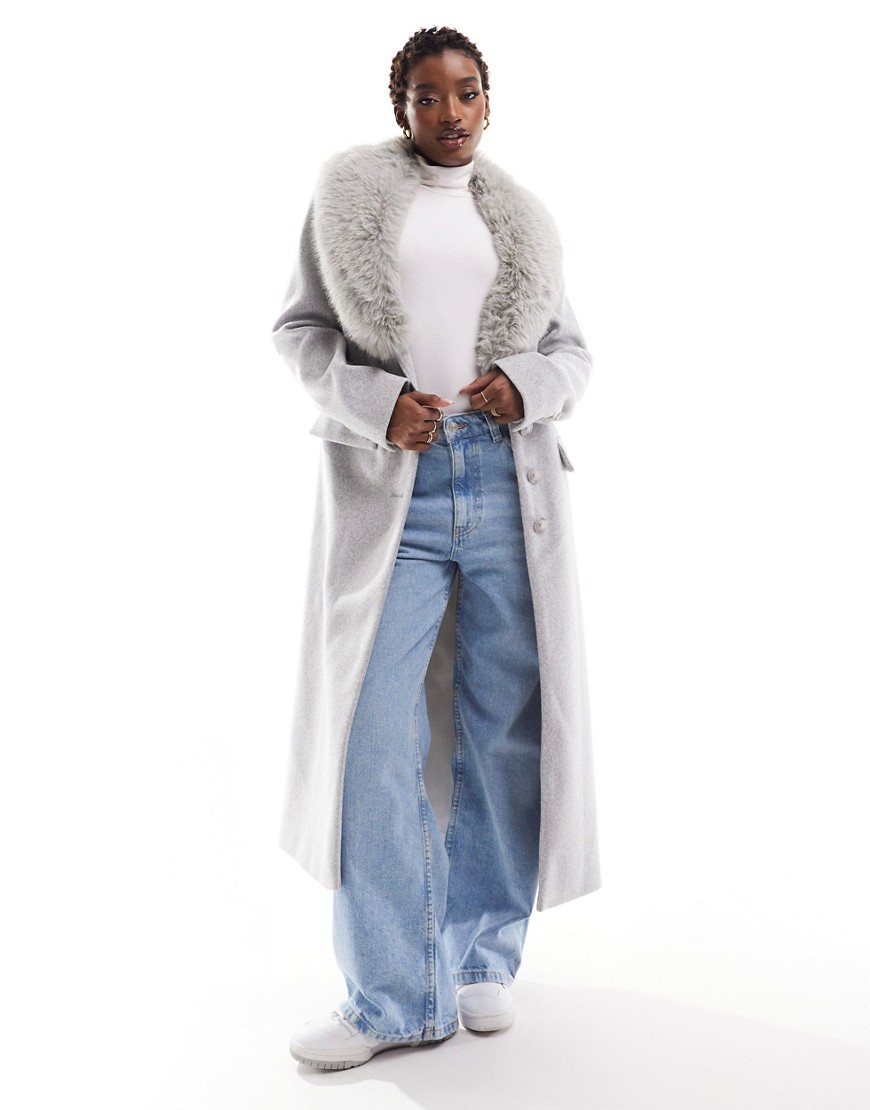 River Island tailored coat with faux fur collar in light grey