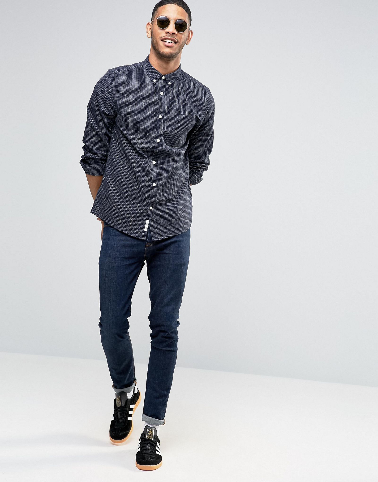 River Island Textured Shirt In Navy In Regular Fit