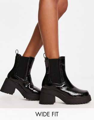 Wide Fit chunky heeled chelsea boot in black