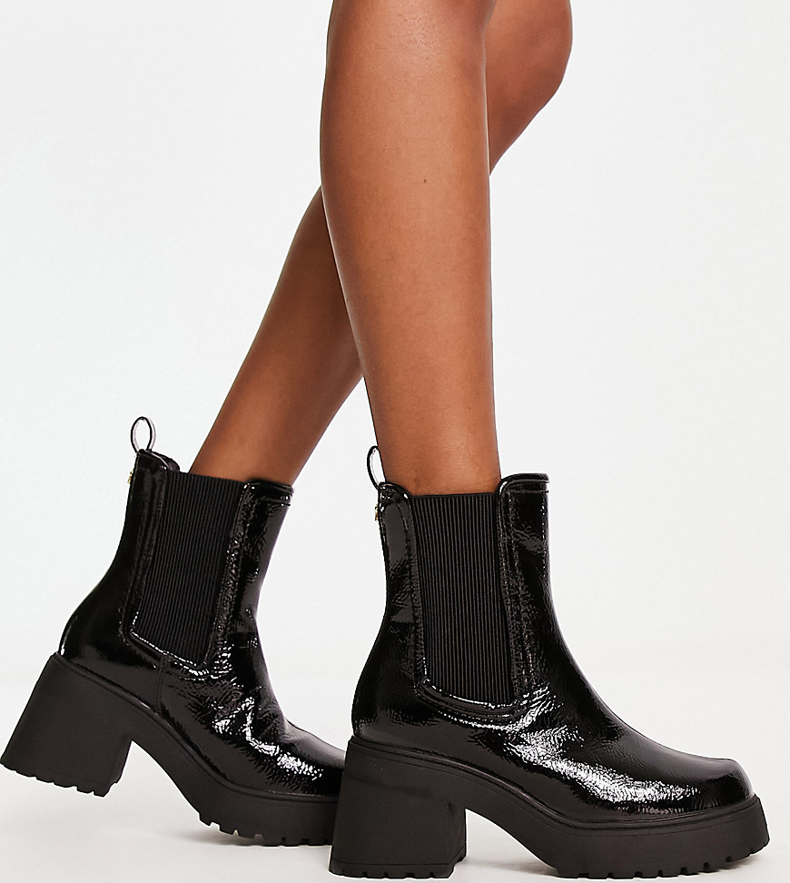River Island Wide Fit chunky heeled chelsea boot in black