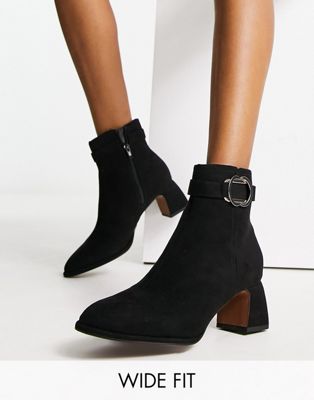 Wide Fit hardware detail heeled ankle boot in black