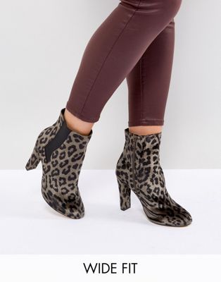 River Island Wide Fit Leopard Print Heeled Ankle Boots