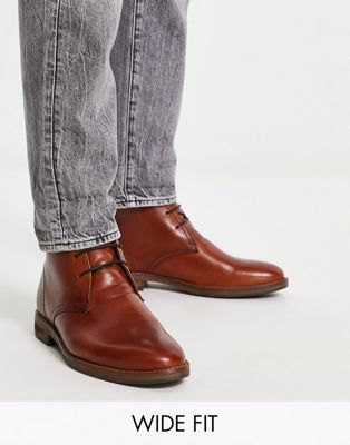 wide fit smart leather boots in brown
