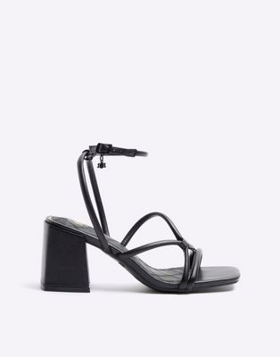 Wide fit strappy heeled sandals in black
