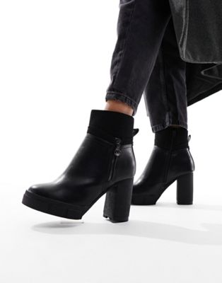 wide fit zip heeled boot in black