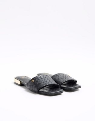 Woven flat sandals in black