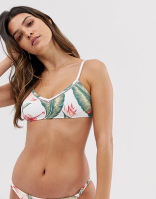 Roxy Dreaming Day tropical crop bikini in white multi - Click1Get2 Half Price