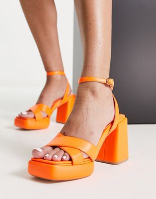 Exclusive Henley cross strap platform sandals in orange