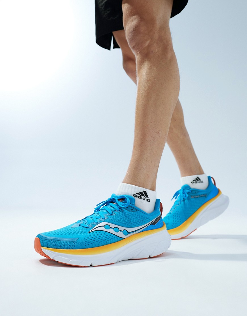 Saucony Guide 17 structured cushioning running trainers in viziblue and peel