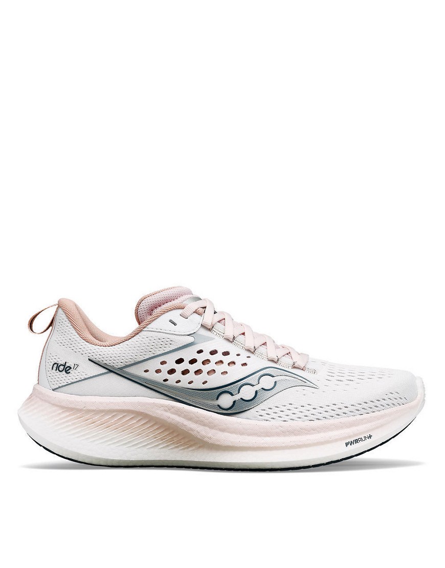 Saucony Ride 17 neutral running trainers in white and lotus