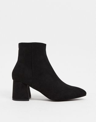 Becky mid heeled ankle boot in black suedette