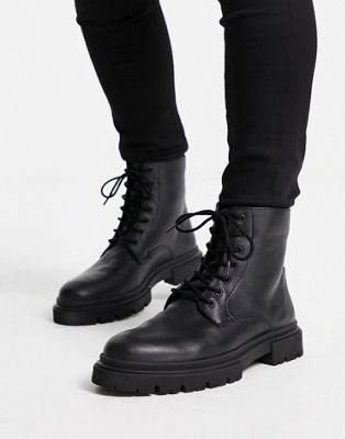 dane chunky lace up boots in black leather