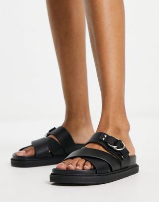 Tamara cross strap flat sandals in black