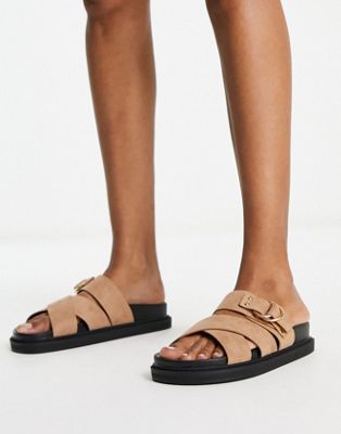 Tamara cross strap flat sandals in tan