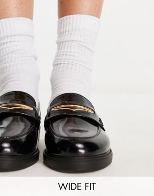 Wide Fit Luther loafers in black hi shine
