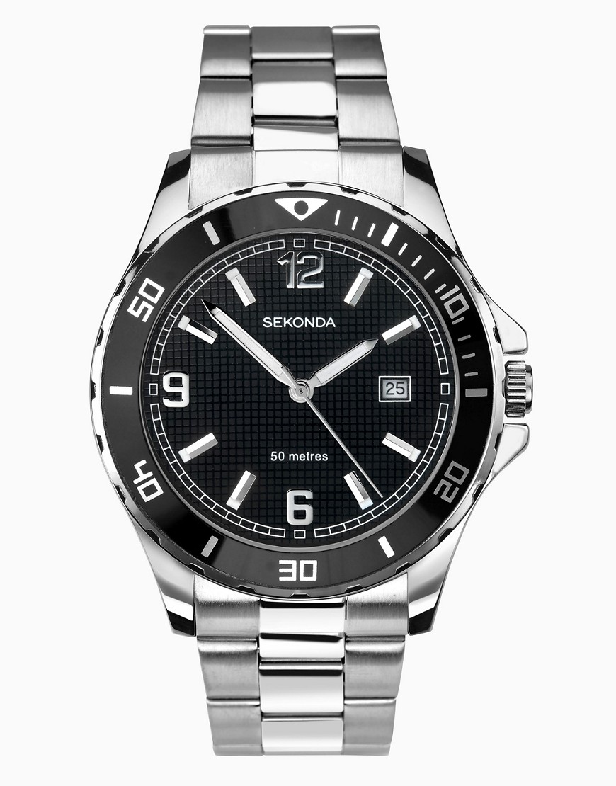 Sekonda analogue watch in black & silver