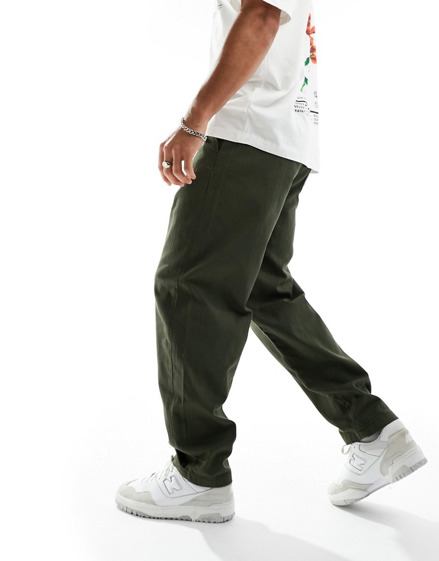 Selected Homme barrel fit twill trousers in khaki-Green