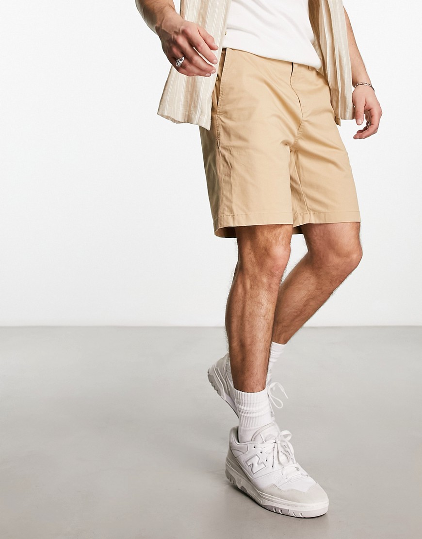 Selected Homme cotton mix chino short in beige-Neutral