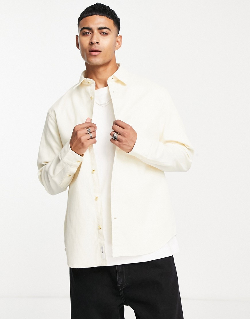 Selected Homme cotton waffle shirt in cream-White