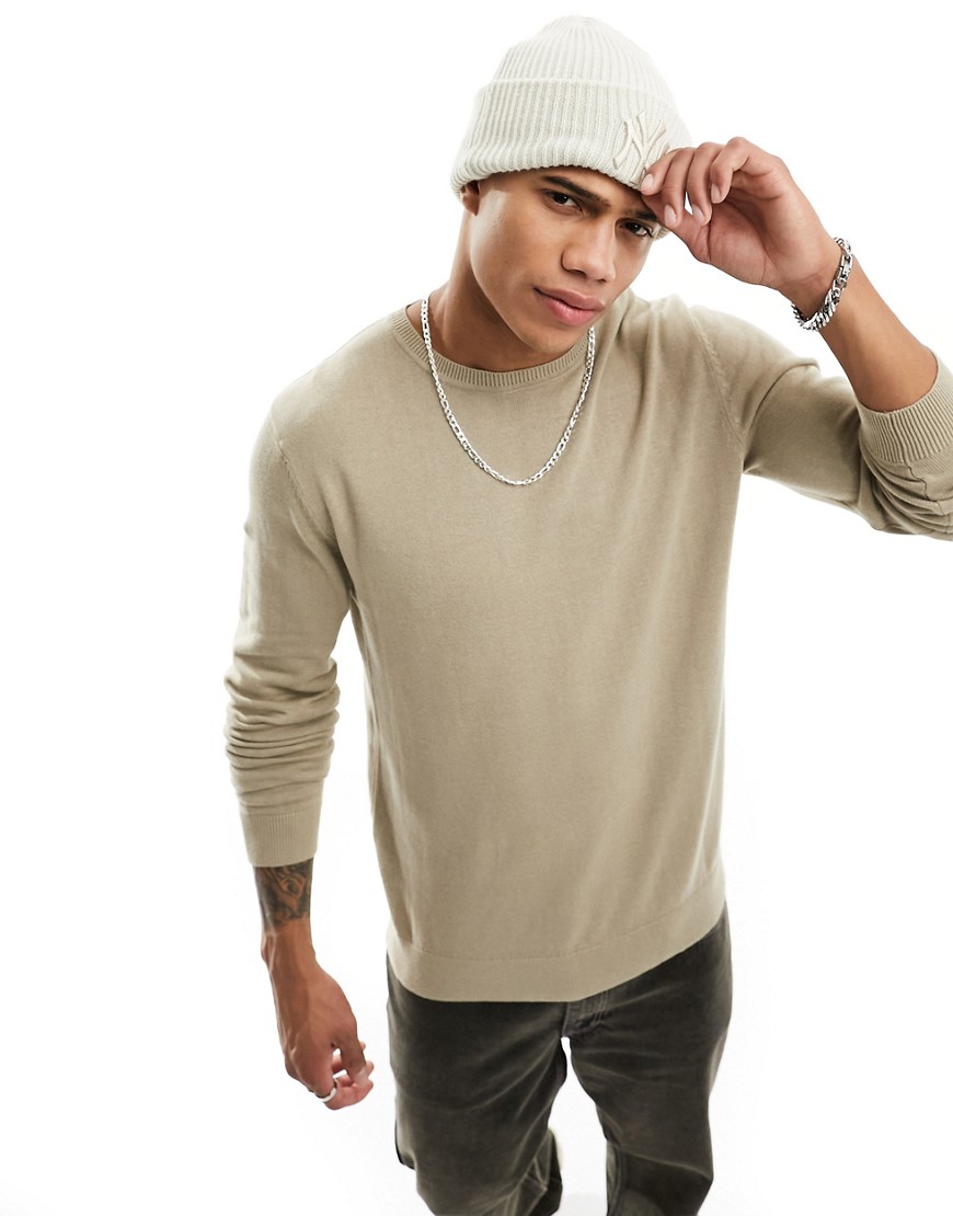 Selected Homme crew neck jumper in cream-Neutral