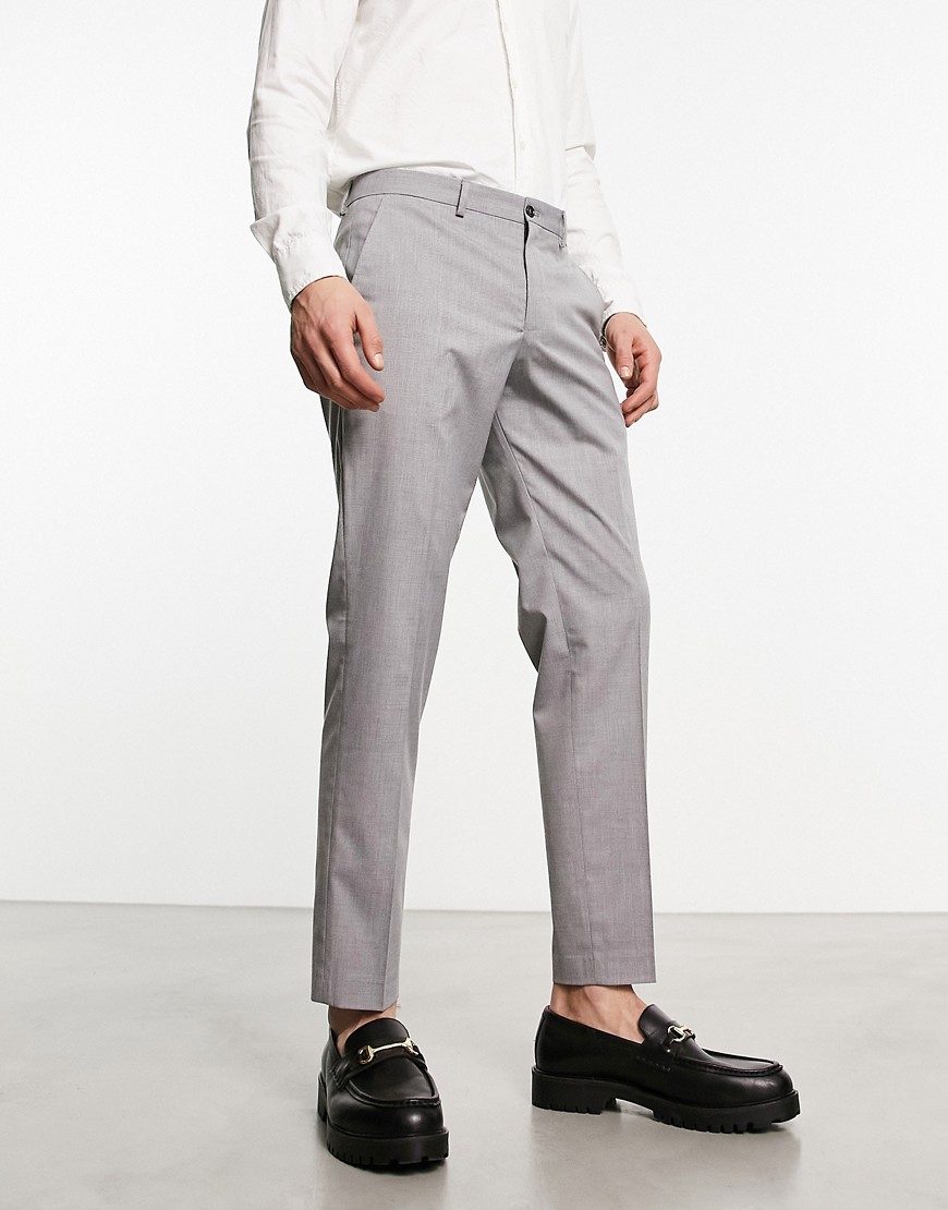 Selected Homme cropped smart trousers in light grey