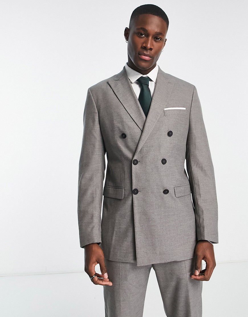 Selected Homme double breasted suit jacket in grey melange