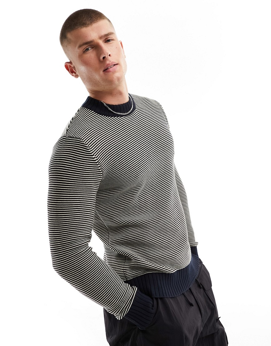 Selected Homme knitted crew neck jumper in navy stripe