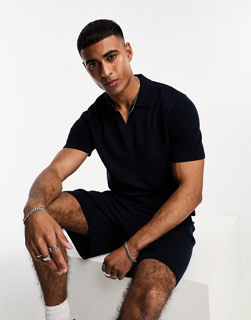 Selected Homme knitted polo co-ord in navy