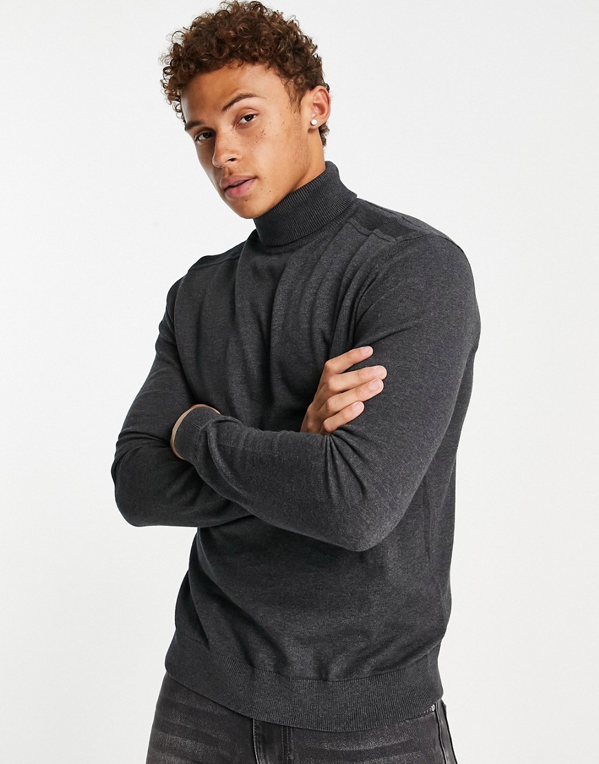 Selected Homme knitted roll neck jumper in dark grey