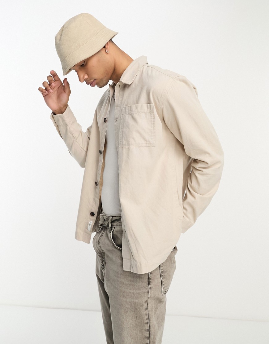 Selected Homme linen mix overshirt in beige-Neutral