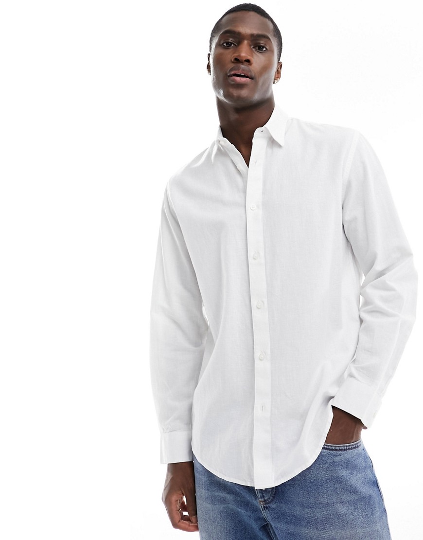 Selected Homme long sleeve linen mix shirt in white