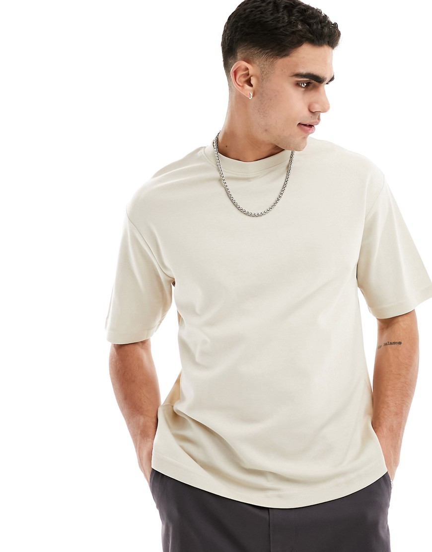 Selected Homme oversized boxy t-shirt in beige-Neutral