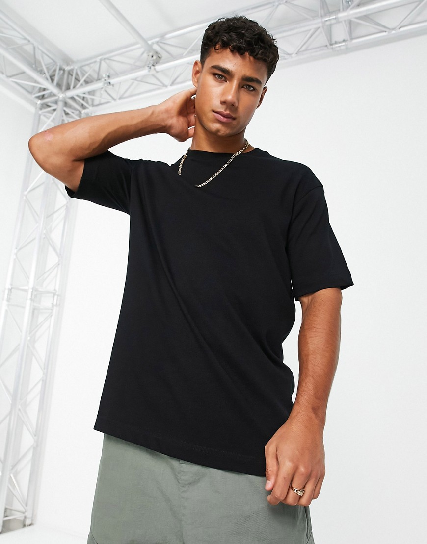 Selected Homme oversized heavy weight t-shirt in black-White