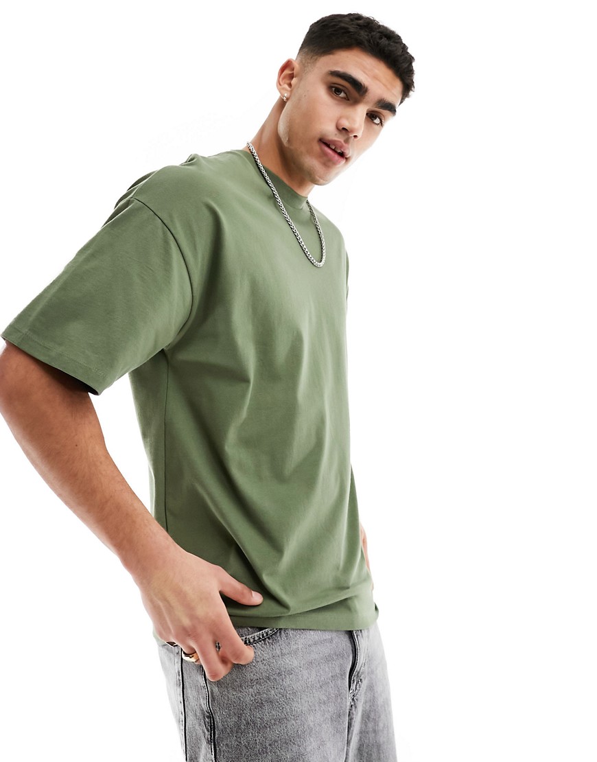 Selected Homme oversized heavy weight t-shirt in khaki-Green