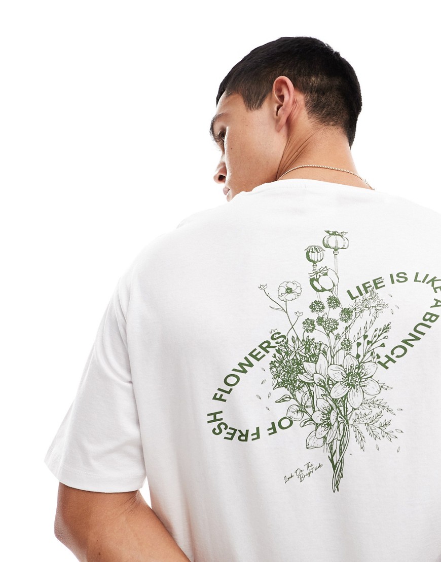 Selected Homme oversized t-shirt with flower back print in white