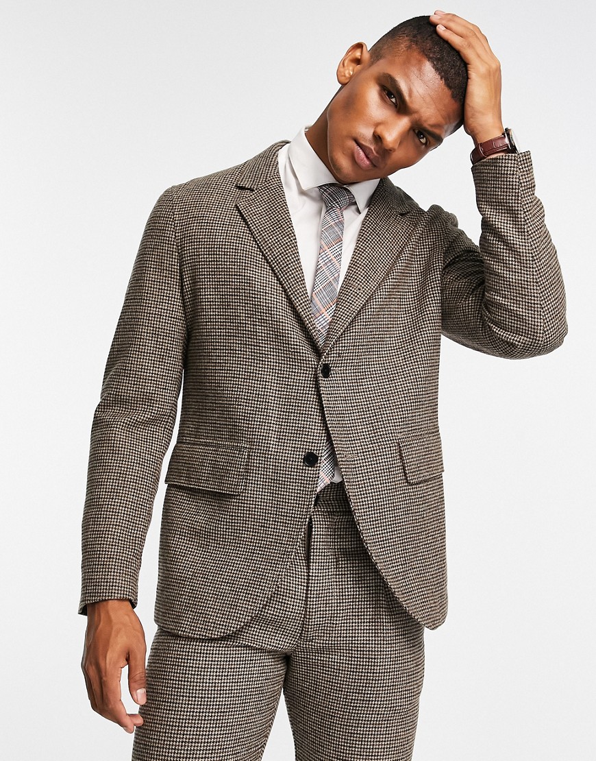 Selected Homme regular fit suit jacket in brown houndstooth