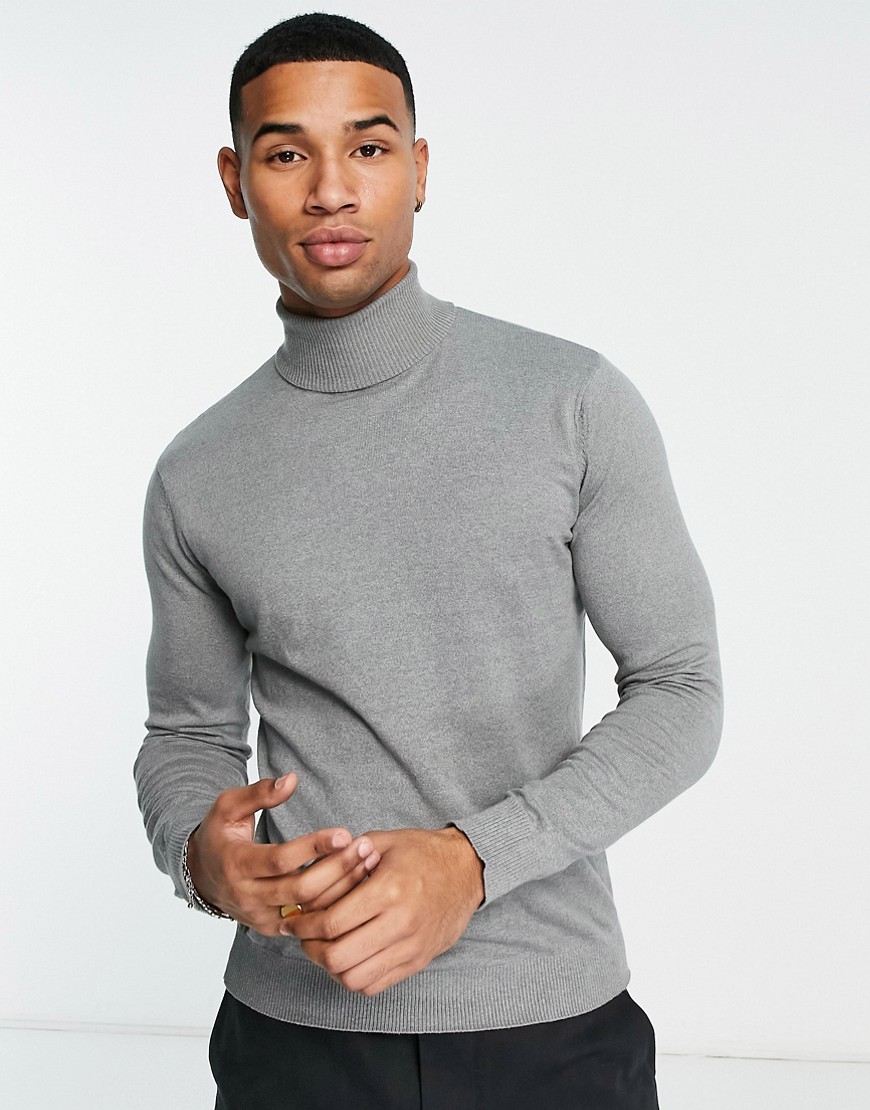 Selected Homme roll neck jumper in grey