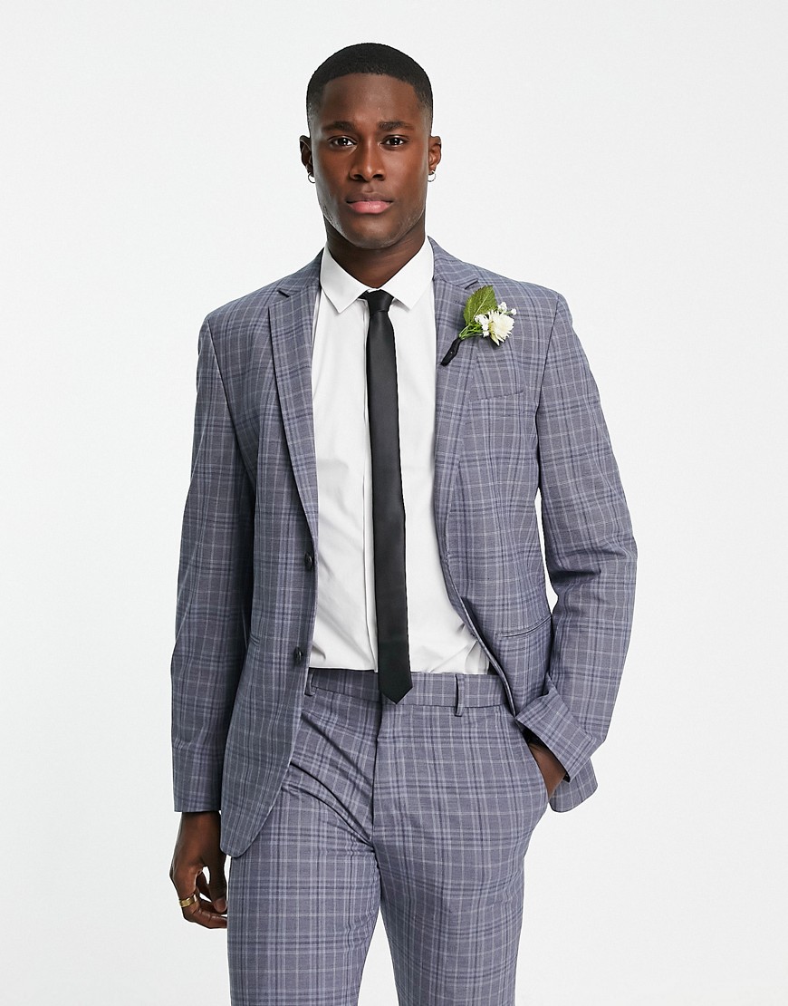 Selected Homme slim fit suit jacket in grey blue check