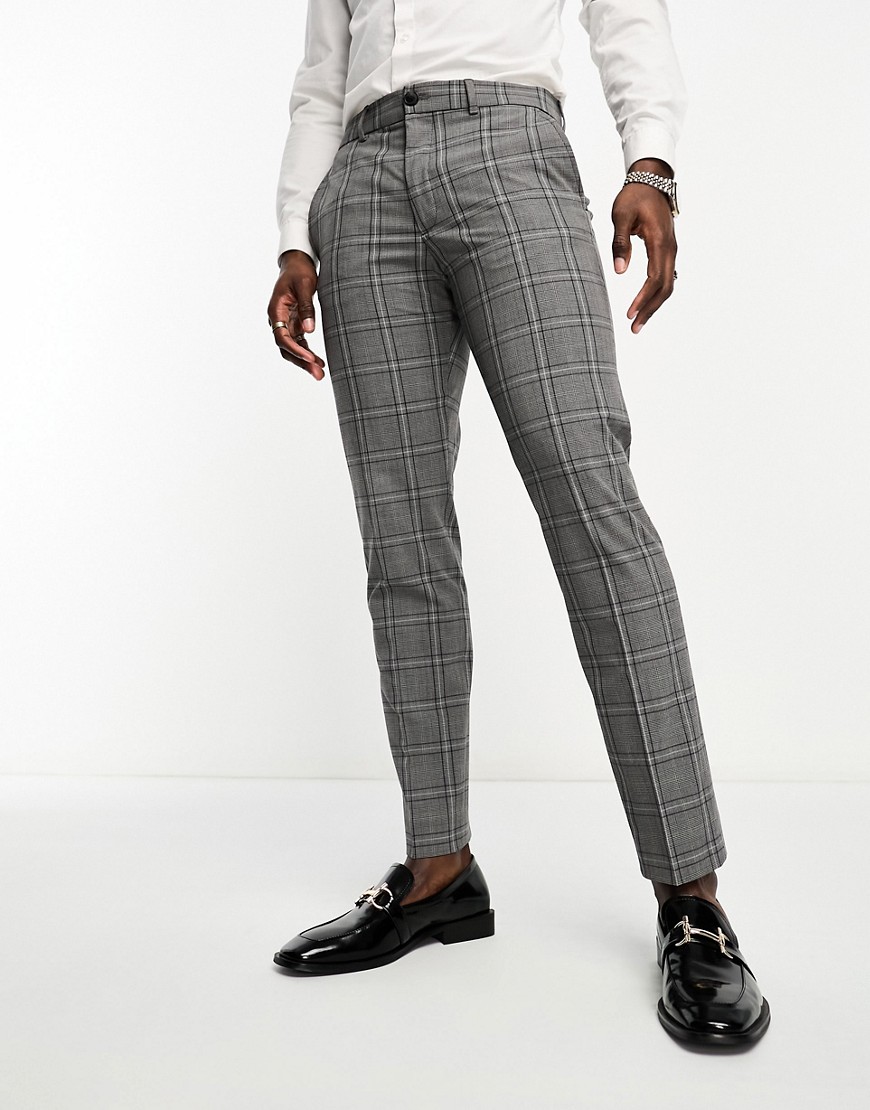 Selected Homme slim fit suit trousers in dark grey check