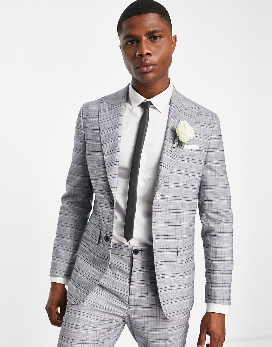 Selected Homme slim suit jacket in grey check
